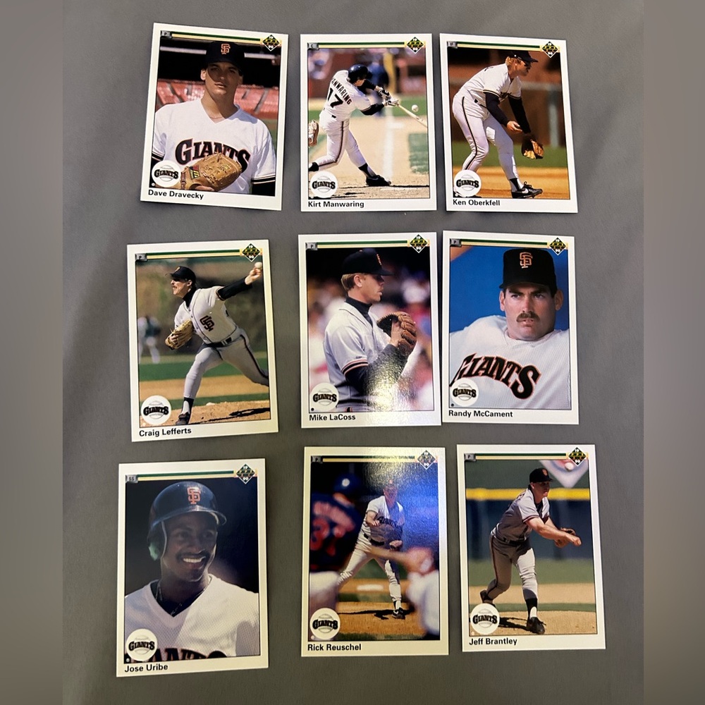 1990 Vintage Baseball Card Collection - Giants Players. 9 cards total.